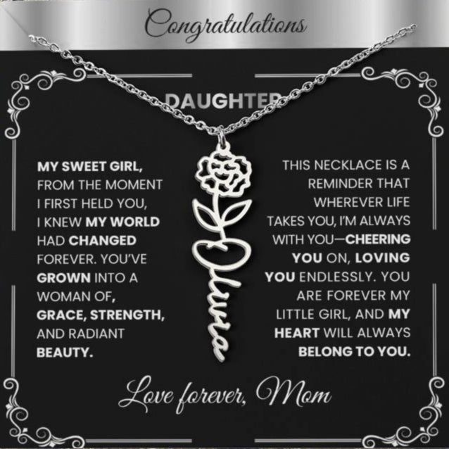 Elegant ✨ GOLD ✨ Birth Flower Name Necklace for Daughter - Birthday Keepsake
