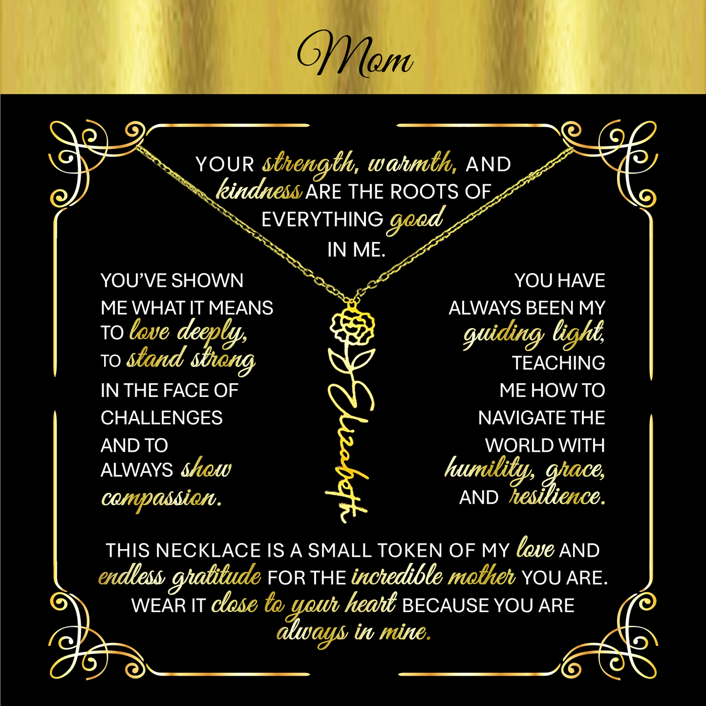 Elegant ✨ GOLD ✨ Birth Flower Name Necklace for Moms - Heartfelt Gift