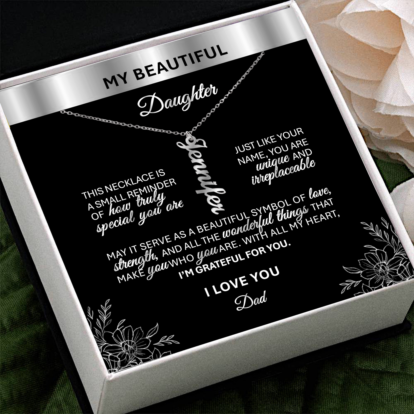 Unique Silver Name Necklace – Personalized Keepsake Jewelry - From Dad 💖
