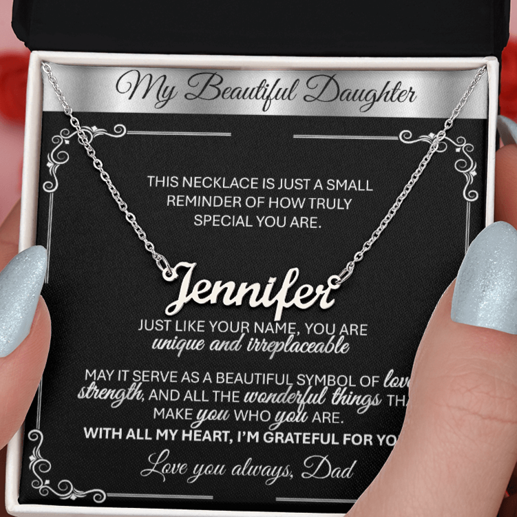 Personalized Silver Name Necklace Gift š- With Message Card from Mom
