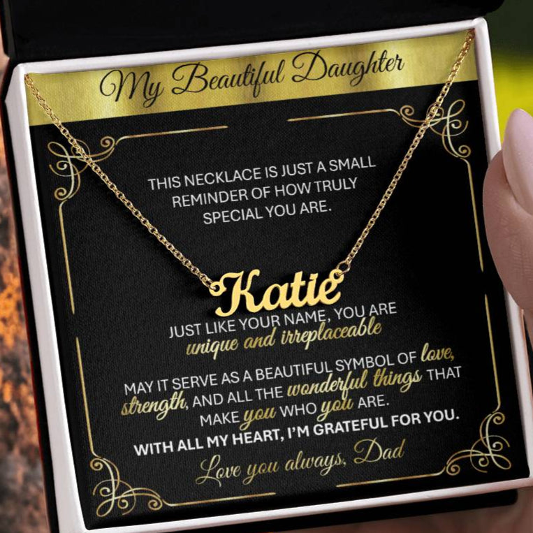 Personalized Gold Name Necklace Gift š- With Message Card from Dad