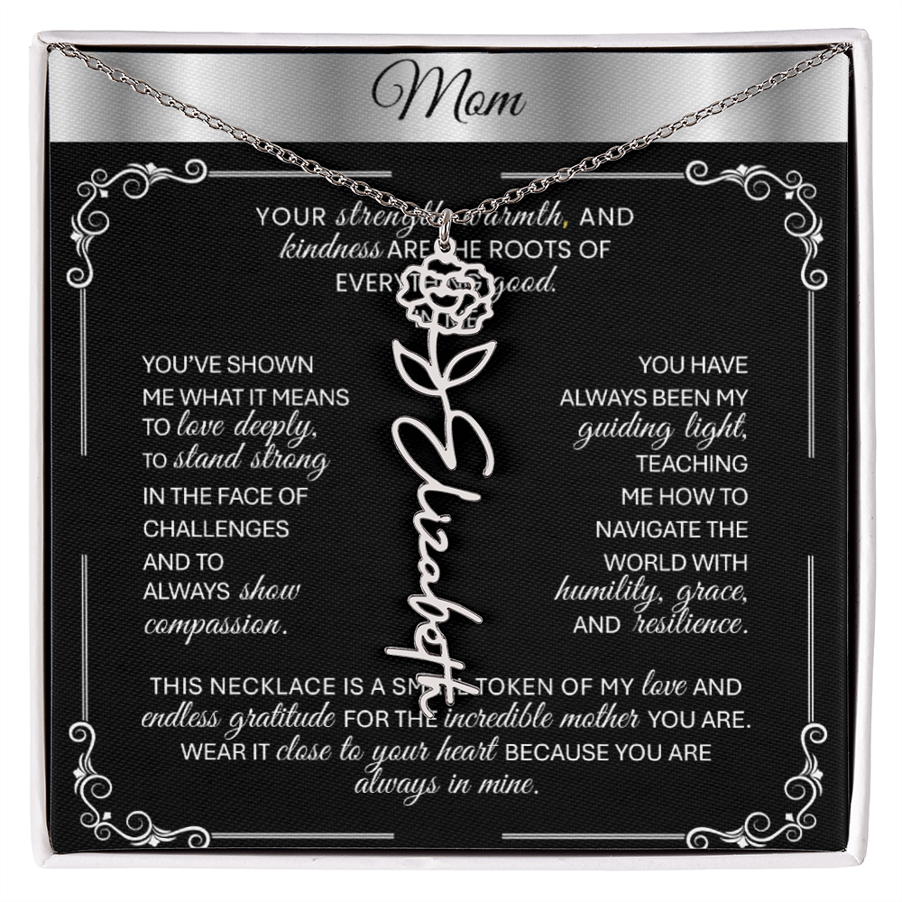 Elegant ✨ SILVER ✨ Birth Flower Name Necklace for Moms - Heartfelt Gift