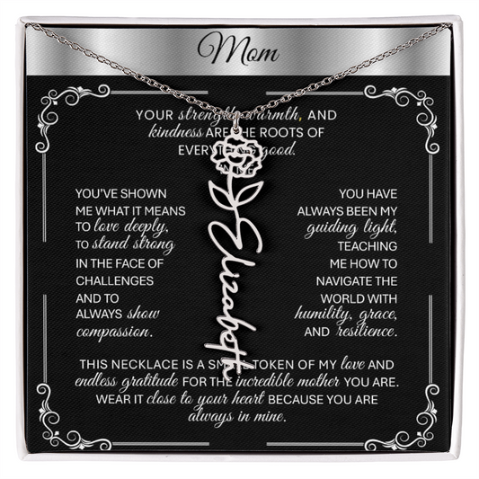 Elegant ✨ SILVER ✨ Birth Flower Name Necklace for Moms - Heartfelt Gift