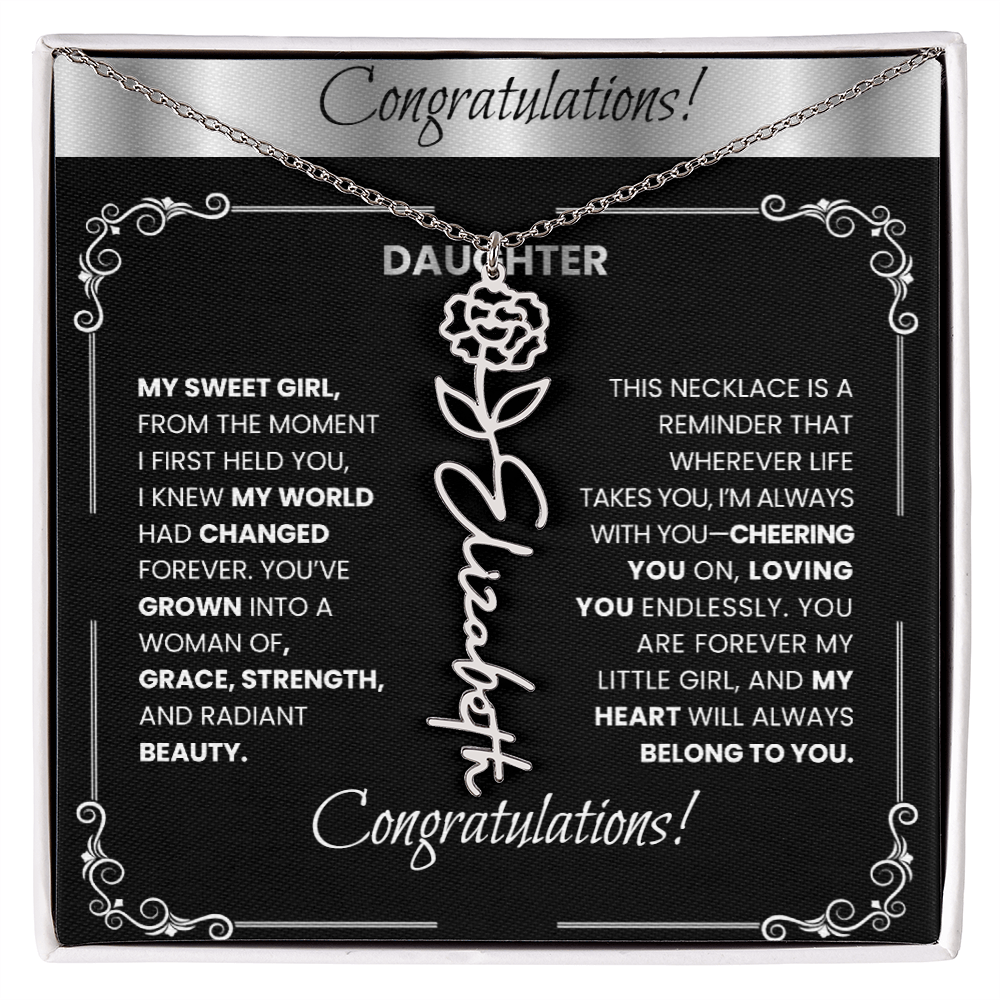 Elegant 🌸 SILVER 🌸Birth Flower Name Necklace for Daughter - Heartfelt Birthday Keepsake