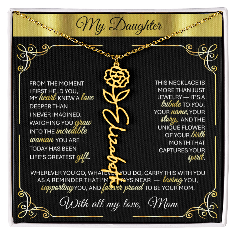 Elegant ✨ GOLD ✨ Birth Flower Name Necklace for Daughter - Birthday Keepsake 1