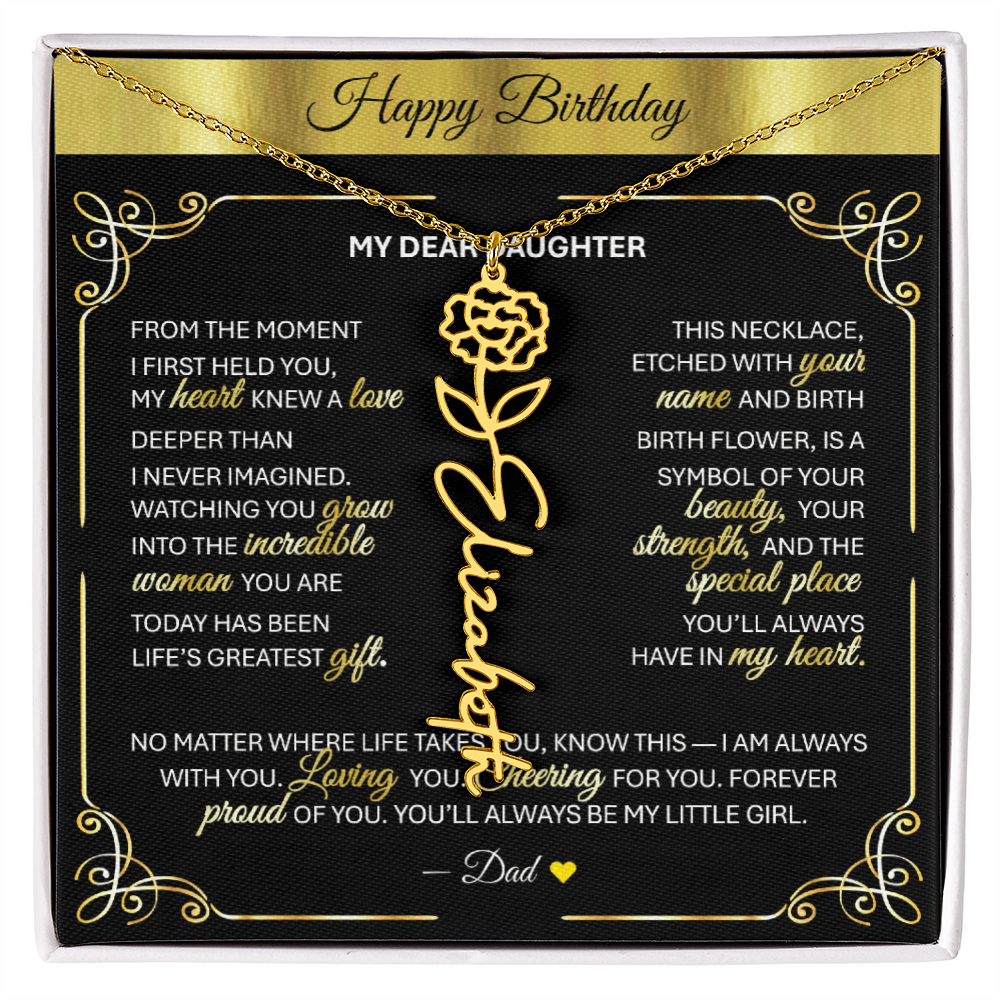 Elegant ✨ GOLD ✨ Birth Flower Name Necklace for Daughter - Birthday Keepsake