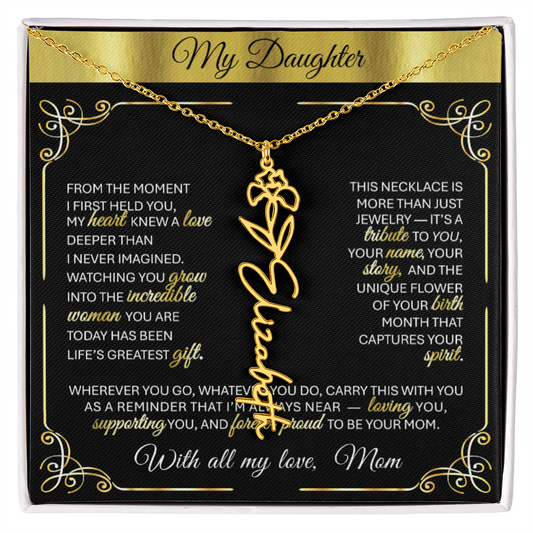 Elegant ✨ GOLD ✨ Birth Flower Name Necklace for Daughter - Birthday Keepsake 1