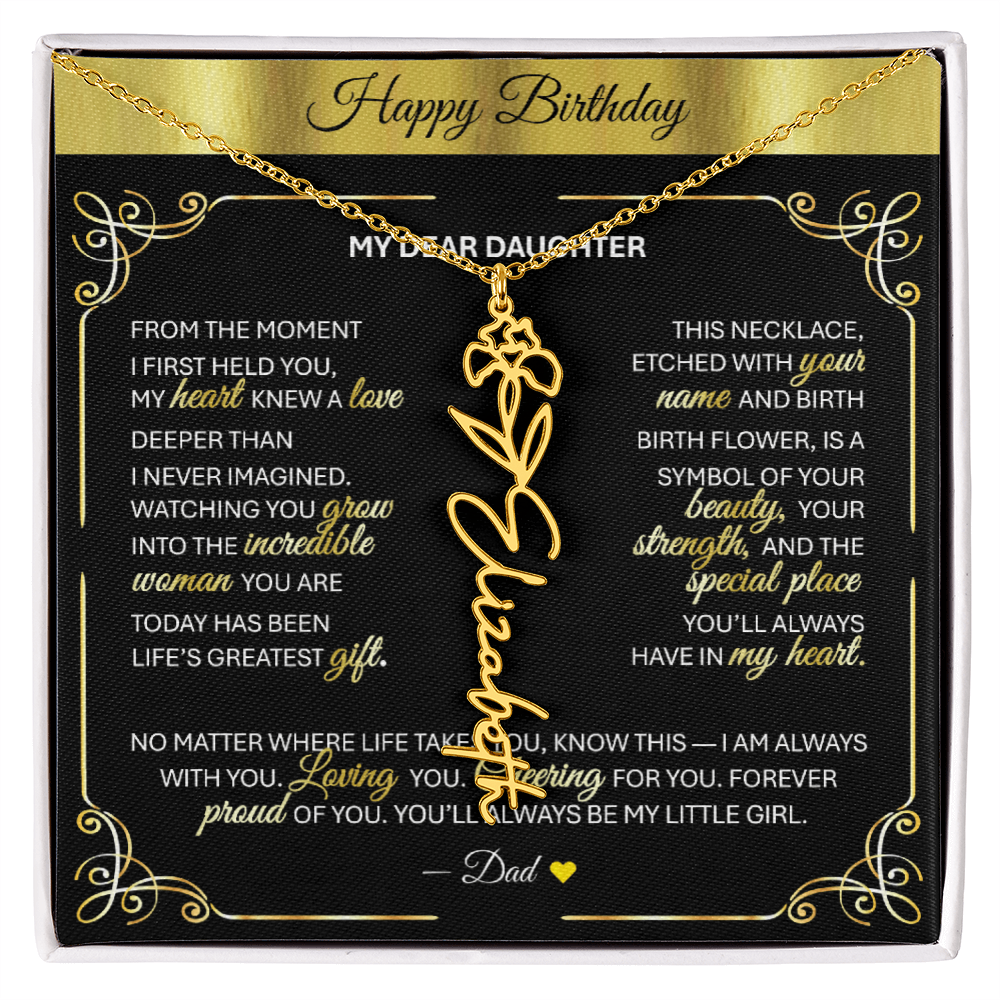 Elegant ✨ GOLD ✨ Birth Flower Name Necklace for Daughter - Birthday Keepsake