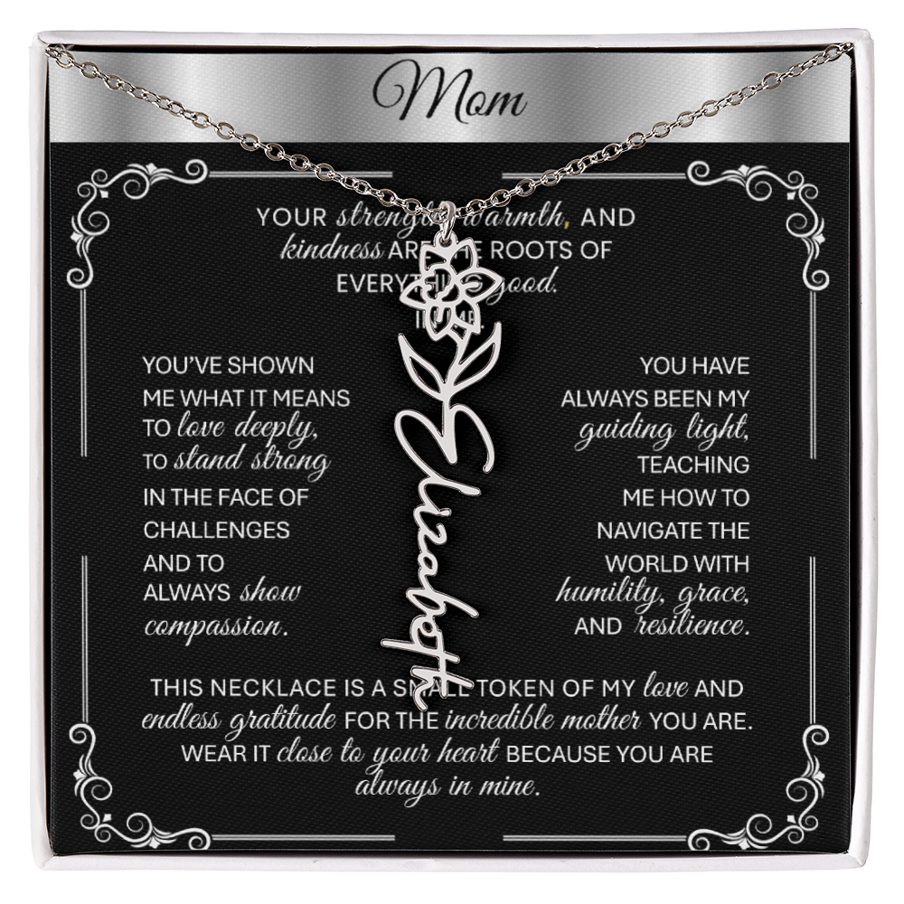 Elegant ✨ SILVER ✨ Birth Flower Name Necklace for Moms - Heartfelt Gift
