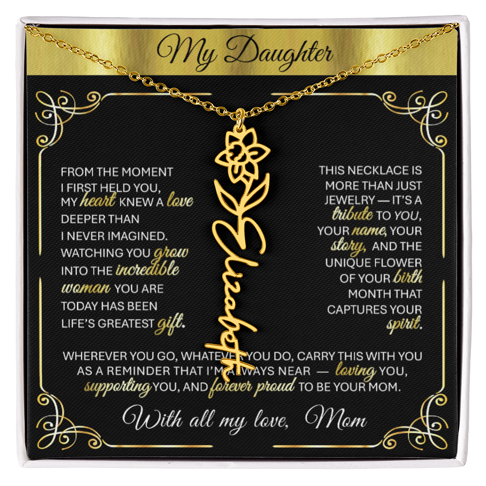 Elegant ✨ GOLD ✨ Birth Flower Name Necklace for Daughter - Birthday Keepsake 1