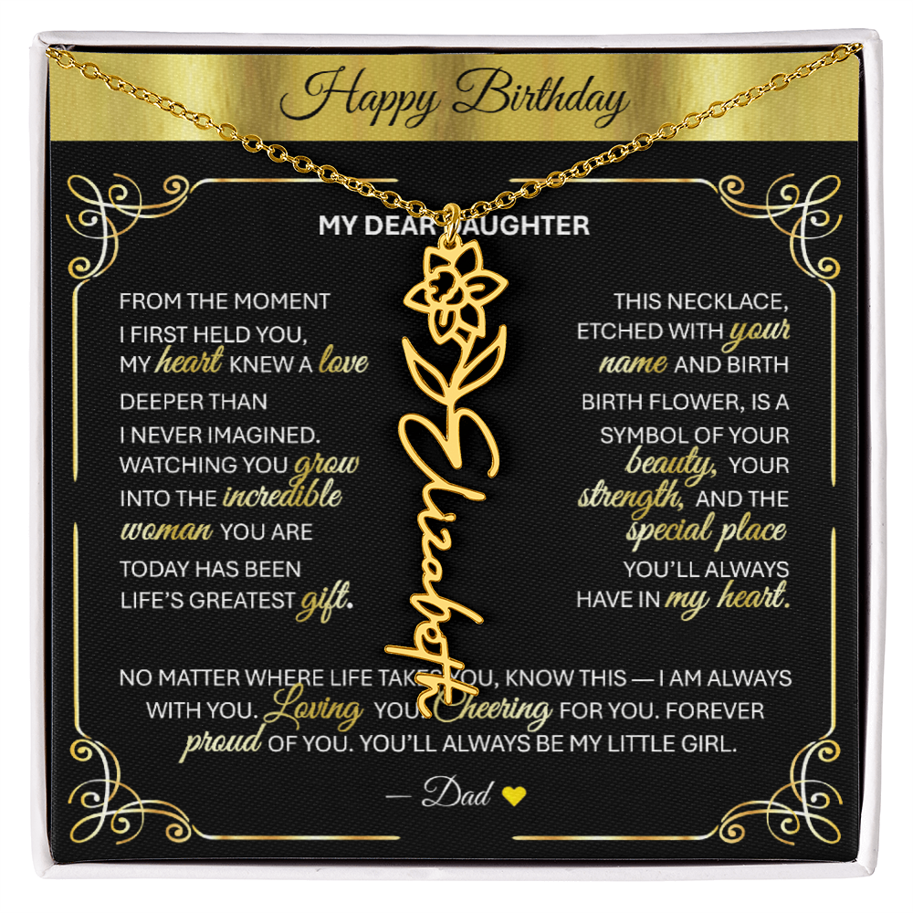 Elegant ✨ GOLD ✨ Birth Flower Name Necklace for Daughter - Birthday Keepsake