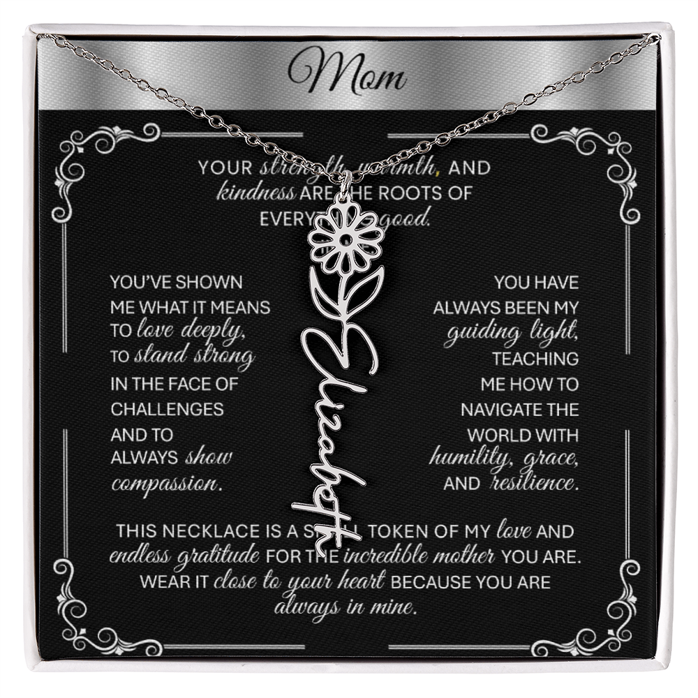 Elegant ✨ SILVER ✨ Birth Flower Name Necklace for Moms - Heartfelt Gift