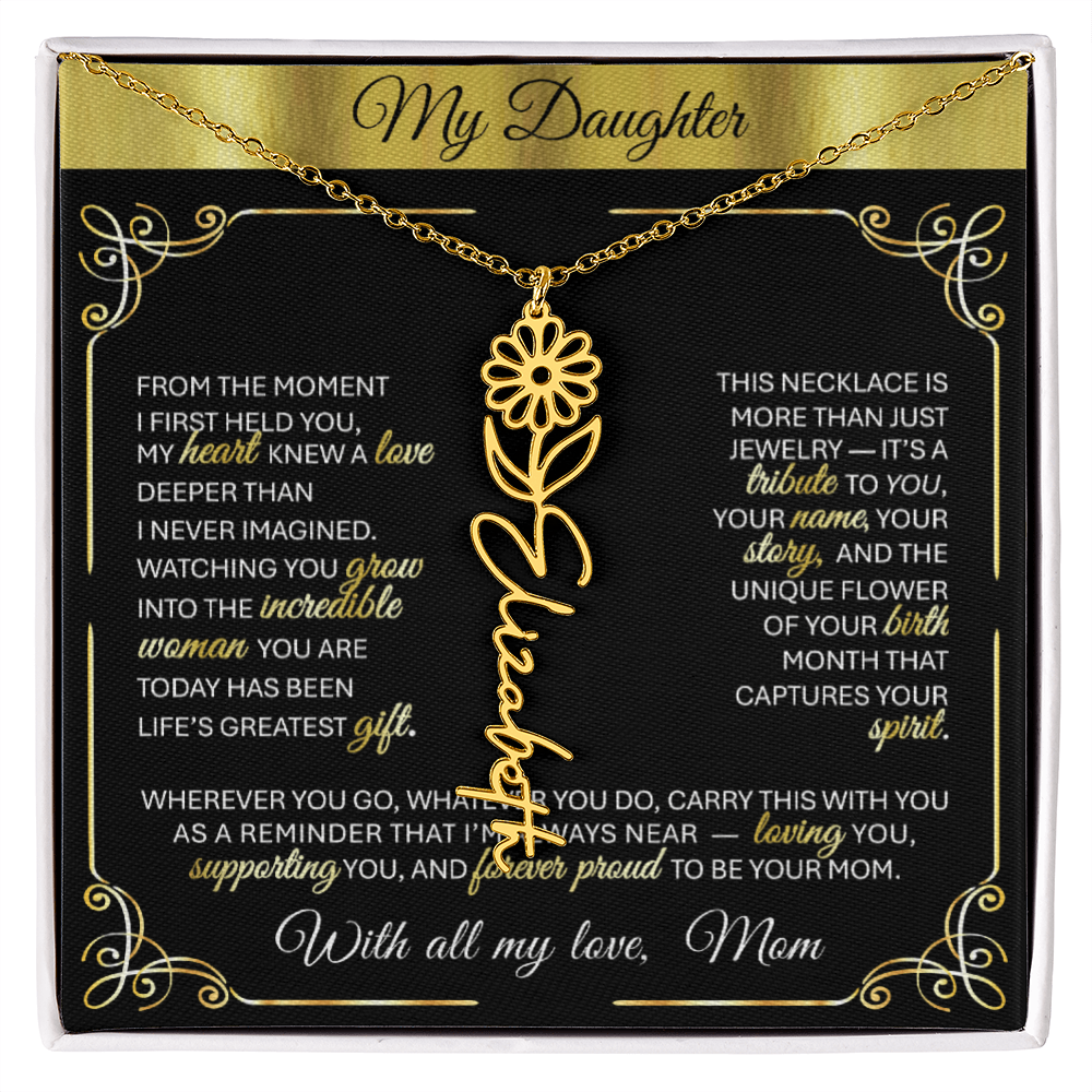 Elegant ✨ GOLD ✨ Birth Flower Name Necklace for Daughter - Birthday Keepsake 1