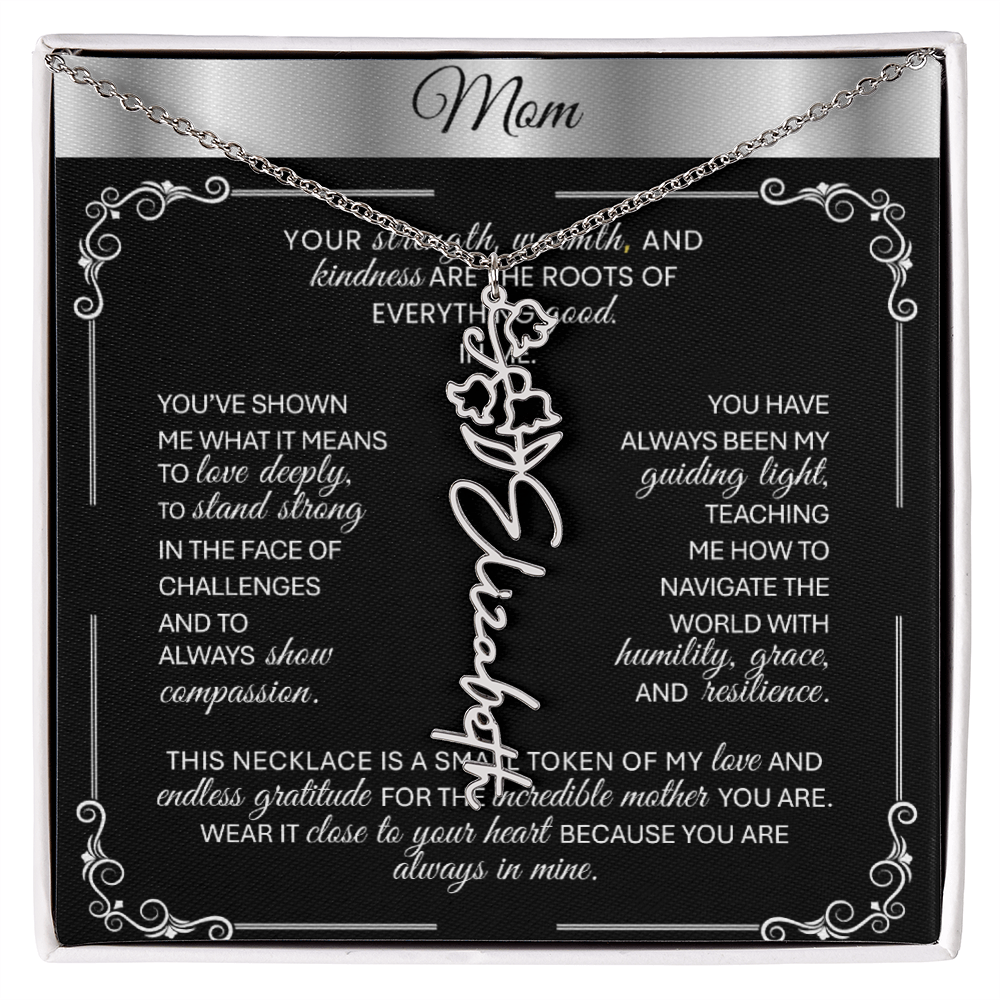 Elegant ✨ SILVER ✨ Birth Flower Name Necklace for Moms - Heartfelt Gift