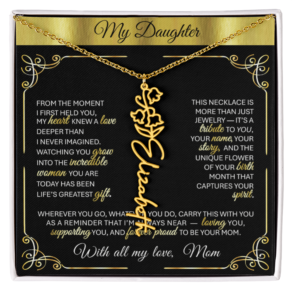 Elegant ✨ GOLD ✨ Birth Flower Name Necklace for Daughter - Birthday Keepsake 1