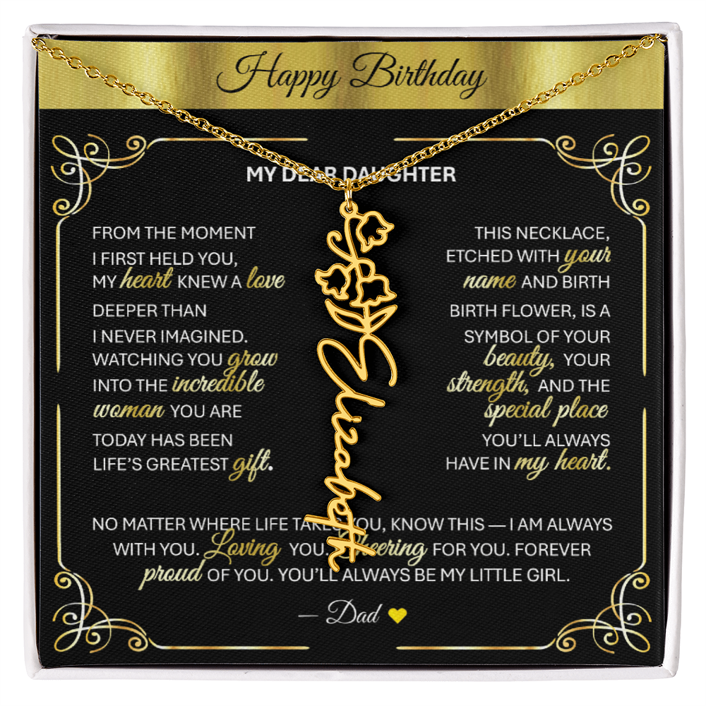 Elegant ✨ GOLD ✨ Birth Flower Name Necklace for Daughter - Birthday Keepsake