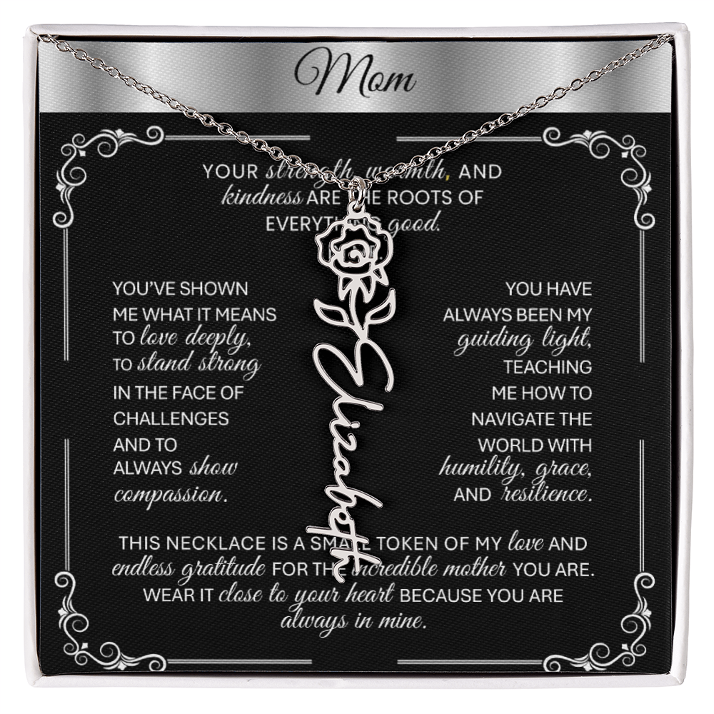 Elegant ✨ SILVER ✨ Birth Flower Name Necklace for Moms - Heartfelt Gift