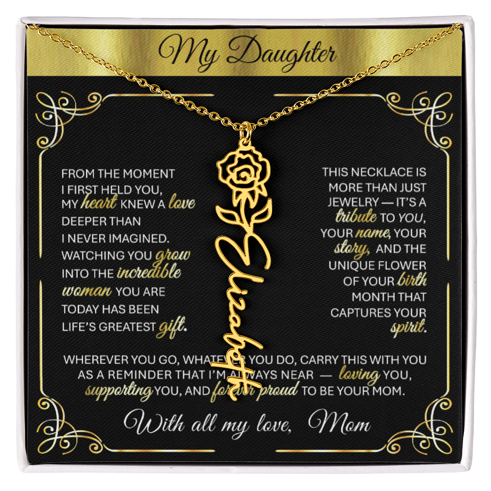 Elegant ✨ GOLD ✨ Birth Flower Name Necklace for Daughter - Birthday Keepsake 1