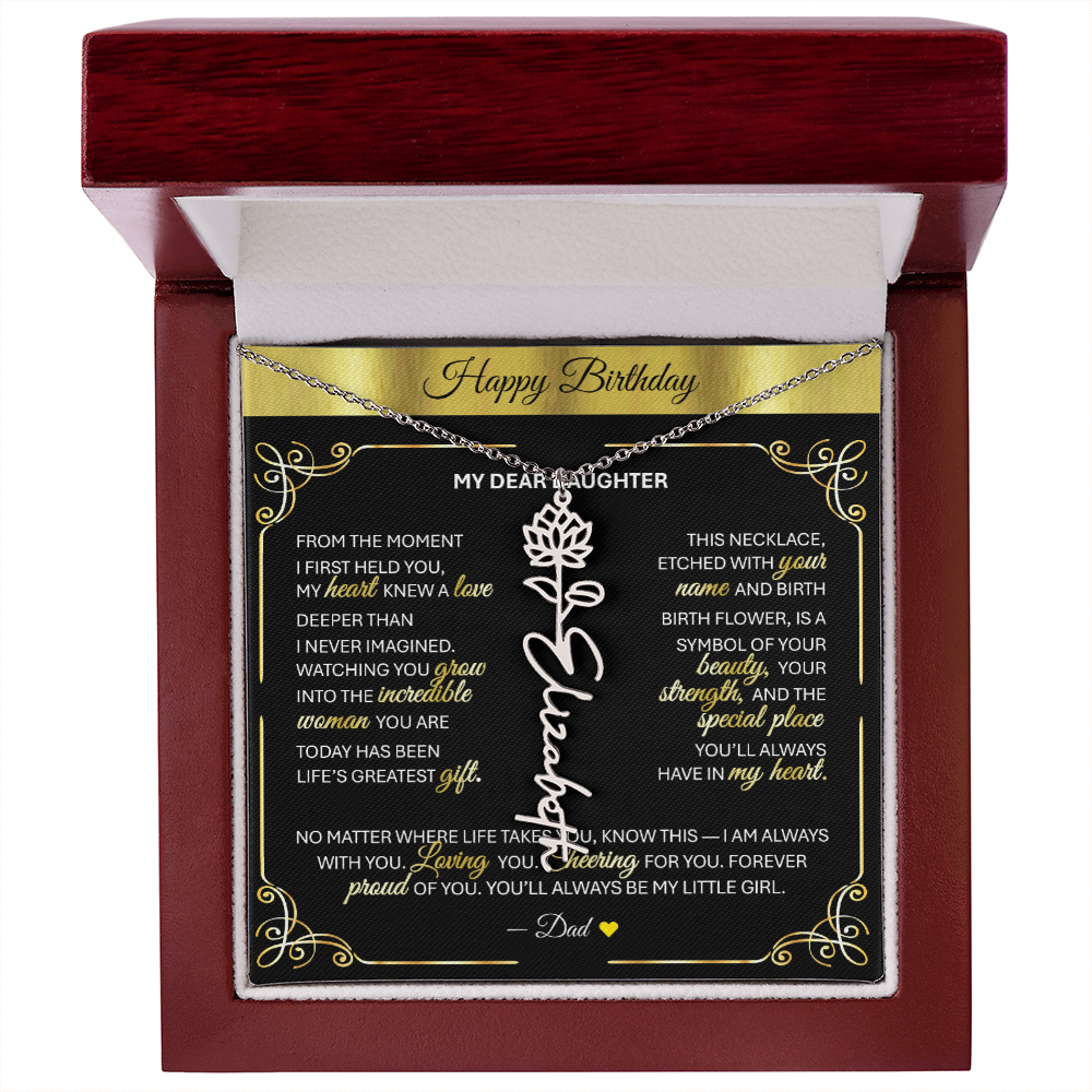 Elegant ✨ GOLD ✨ Birth Flower Name Necklace for Daughter - Birthday Keepsake