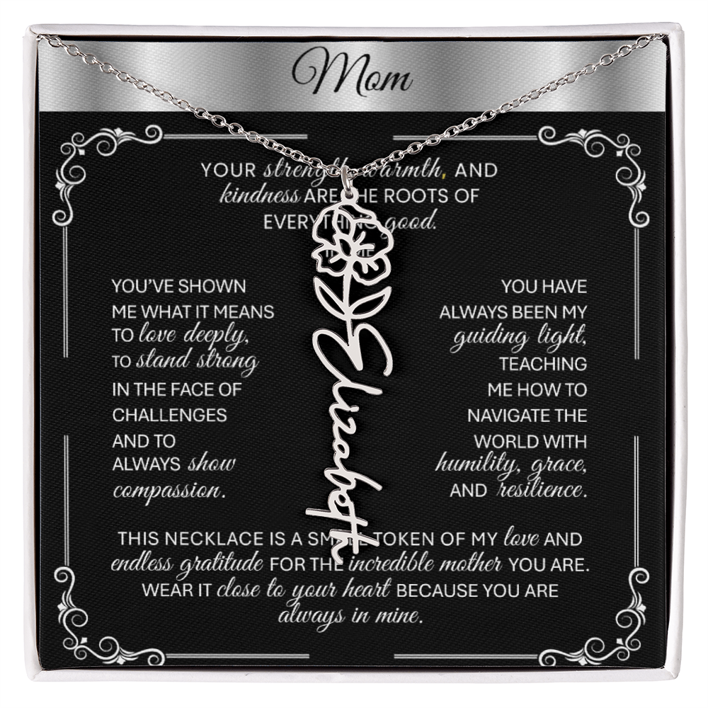 Elegant ✨ SILVER ✨ Birth Flower Name Necklace for Moms - Heartfelt Gift