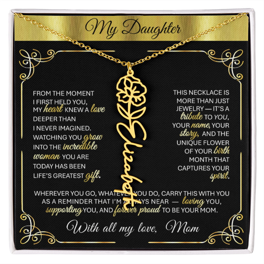 Elegant ✨ GOLD ✨ Birth Flower Name Necklace for Daughter - Birthday Keepsake 1