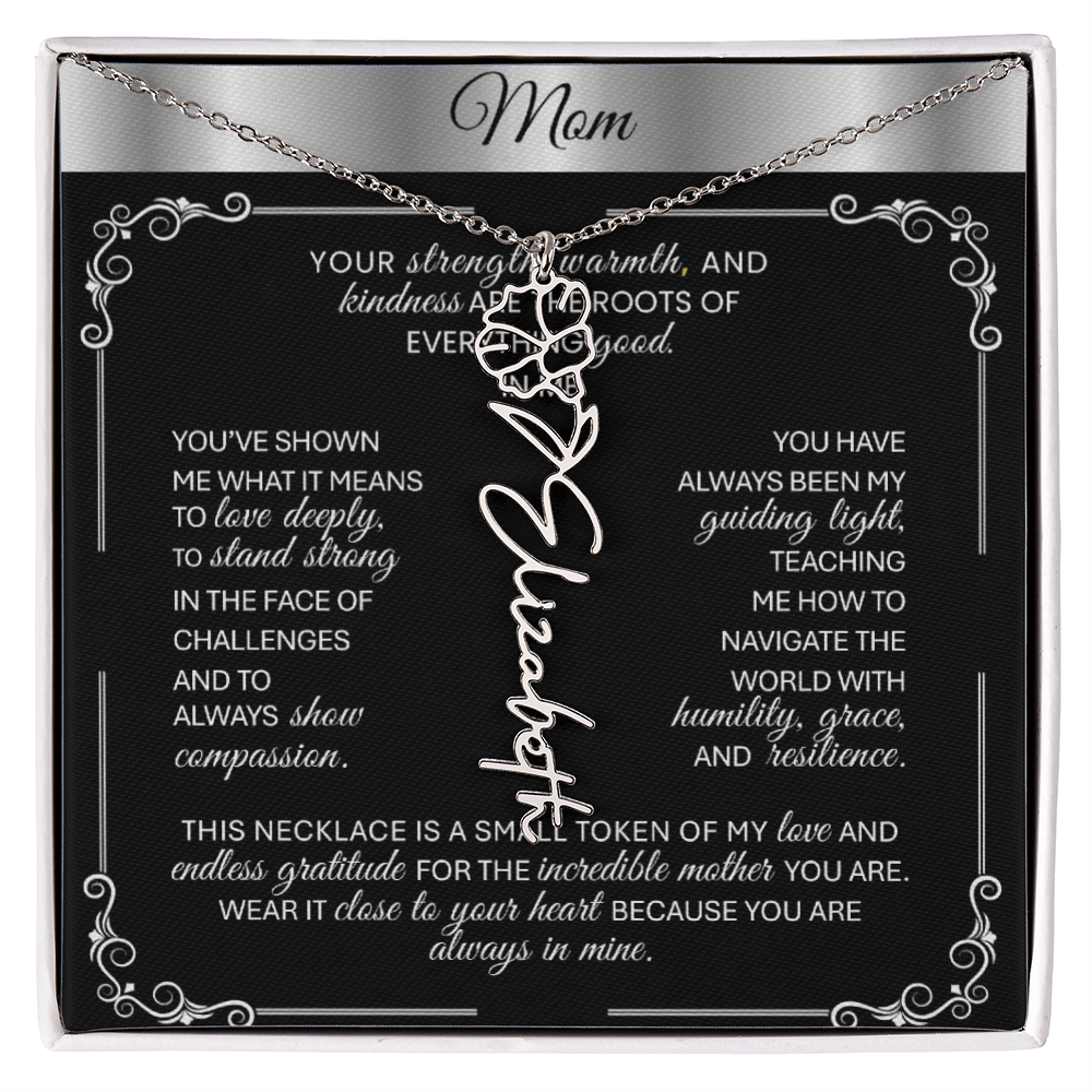 Elegant ✨ SILVER ✨ Birth Flower Name Necklace for Moms - Heartfelt Gift