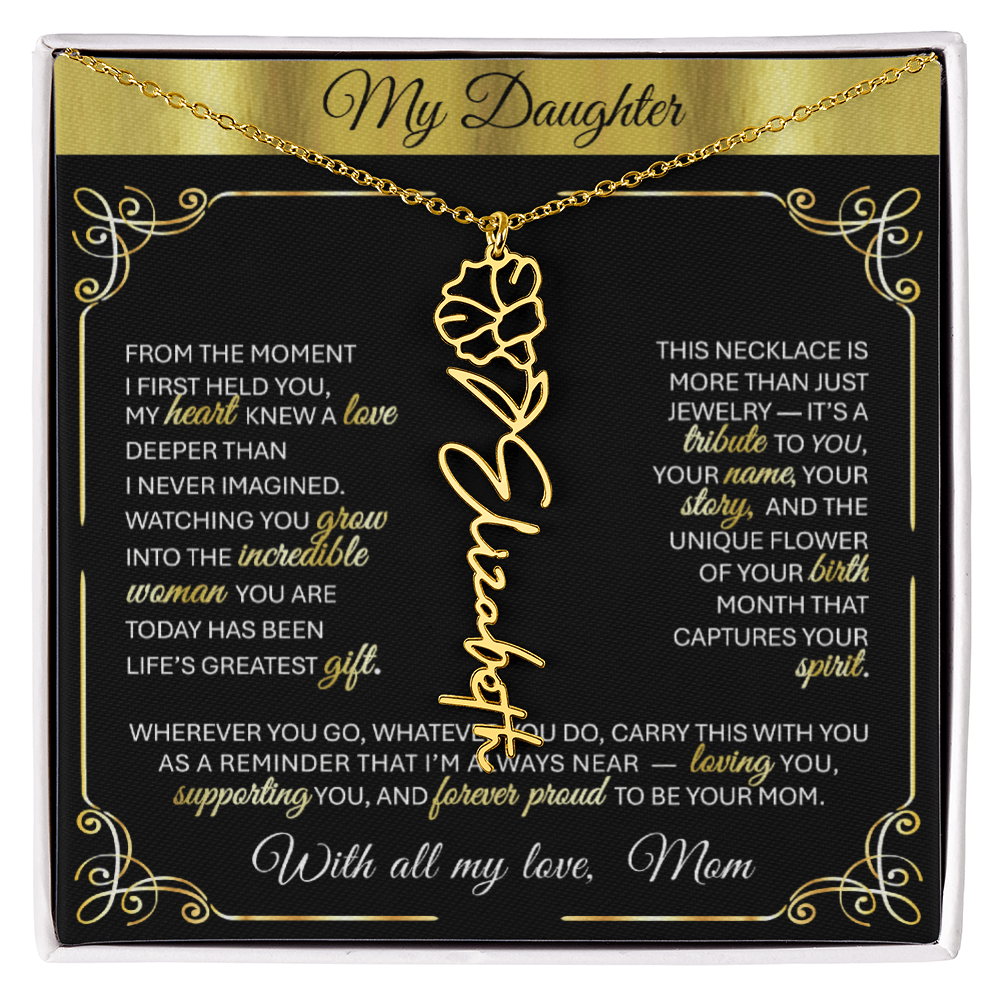 Elegant ✨ GOLD ✨ Birth Flower Name Necklace for Daughter - Birthday Keepsake 1