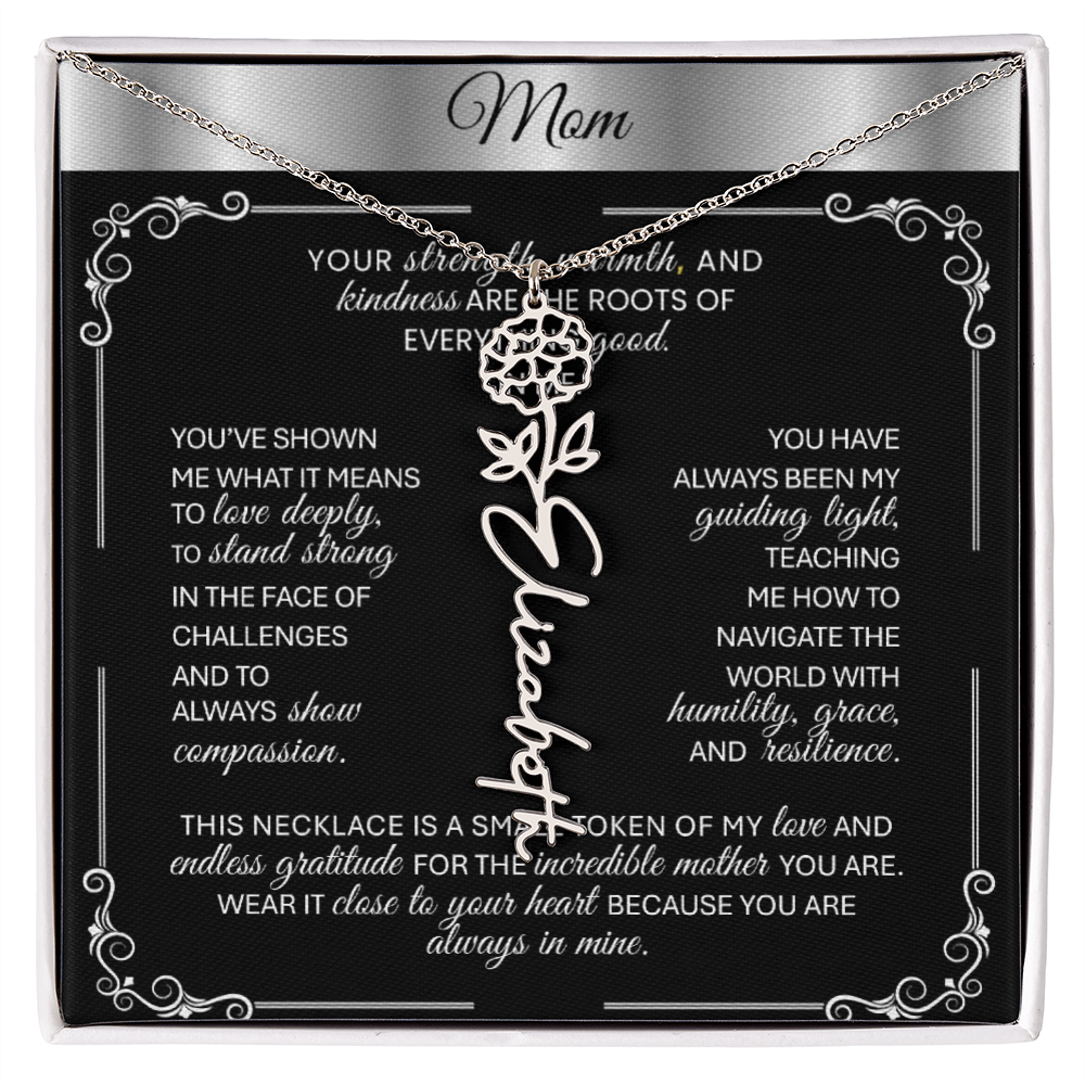 Elegant ✨ SILVER ✨ Birth Flower Name Necklace for Moms - Heartfelt Gift