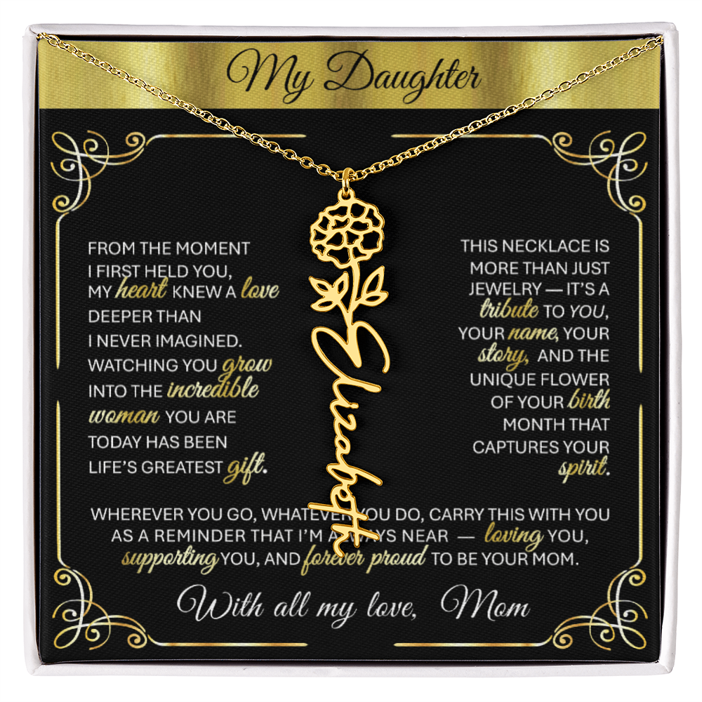 Elegant ✨ GOLD ✨ Birth Flower Name Necklace for Daughter - Birthday Keepsake 1