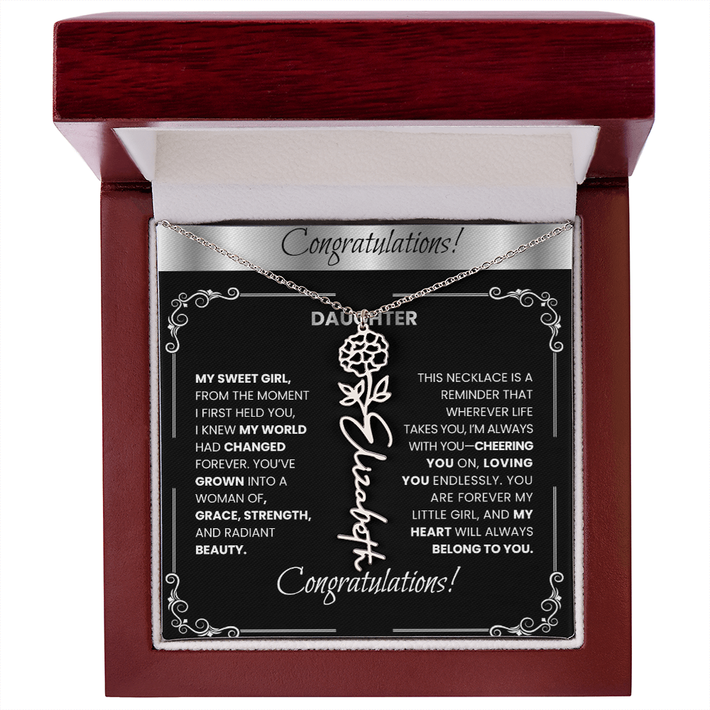 Elegant 🌸 SILVER 🌸Birth Flower Name Necklace for Daughter - Heartfelt Birthday Keepsake