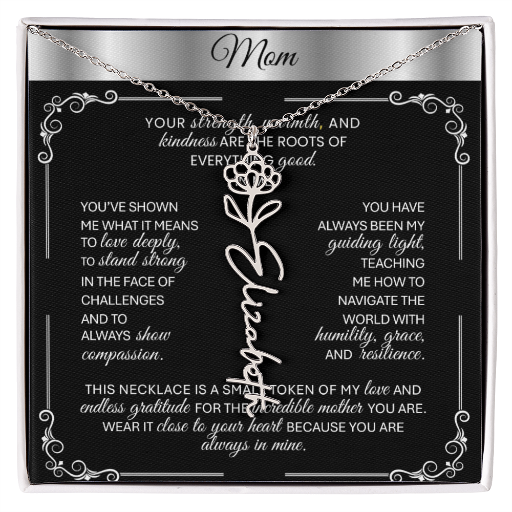 Elegant ✨ SILVER ✨ Birth Flower Name Necklace for Moms - Heartfelt Gift