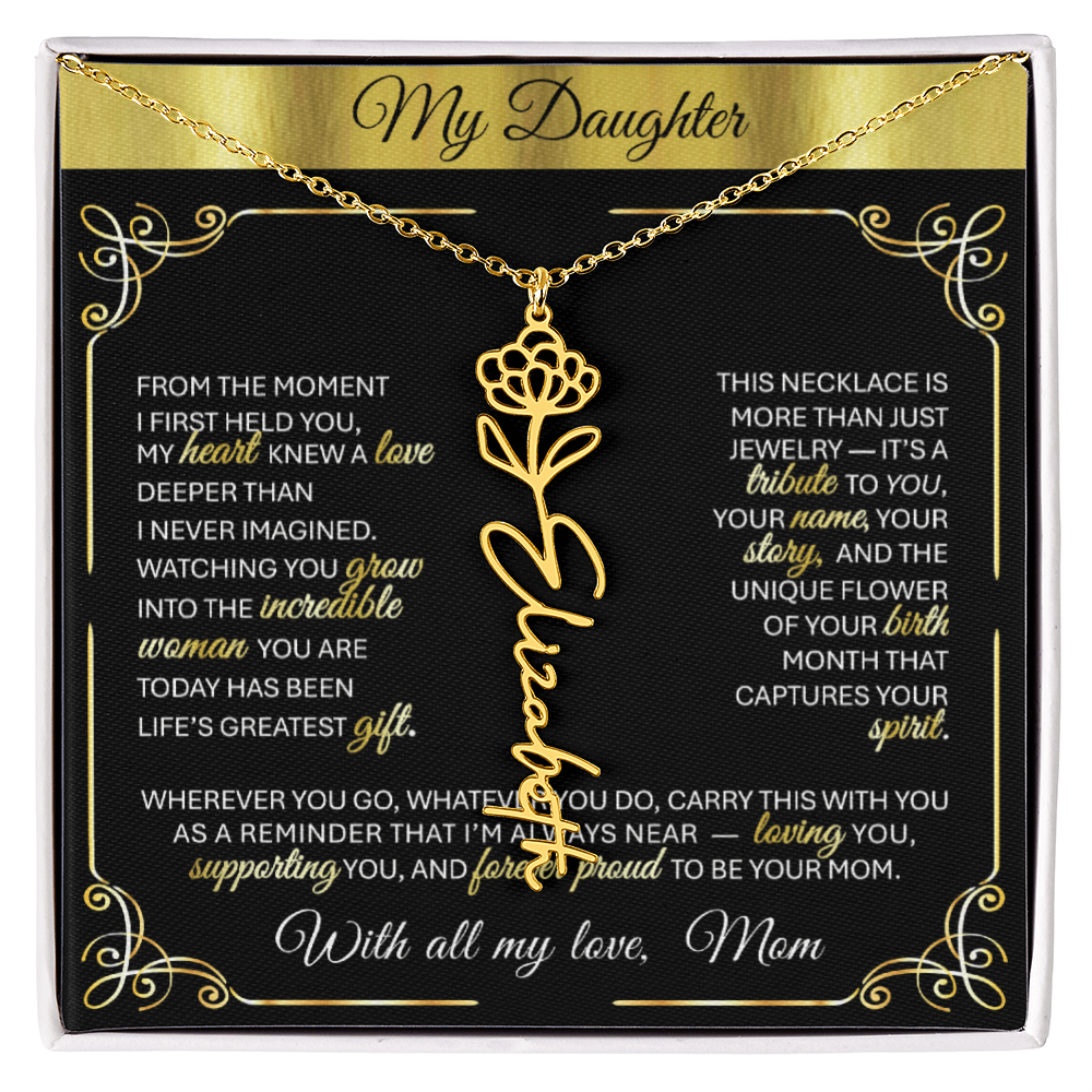 Elegant ✨ GOLD ✨ Birth Flower Name Necklace for Daughter - Birthday Keepsake 1