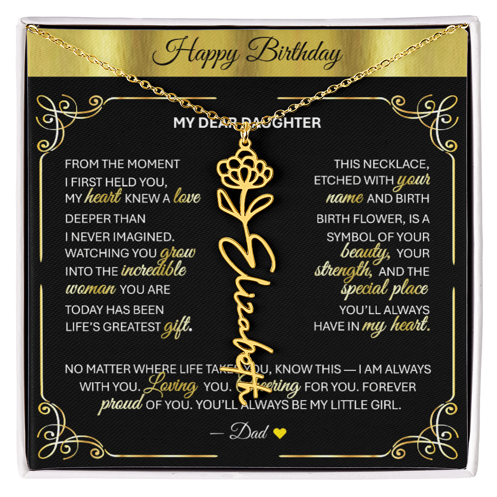 Elegant ✨ GOLD ✨ Birth Flower Name Necklace for Daughter - Birthday Keepsake