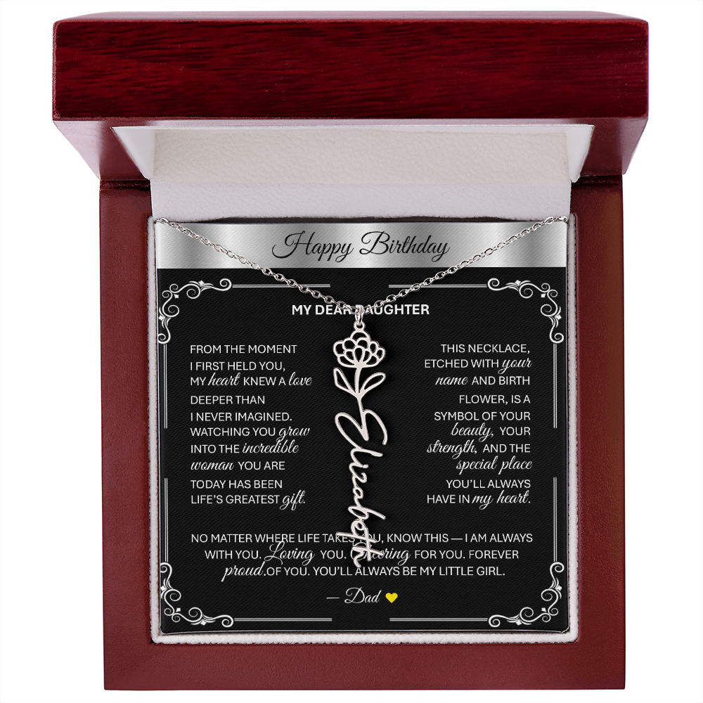 Elegant ✨SILVER✨ Birth Flower Name Necklace for Daughter - Birthday Keepsake