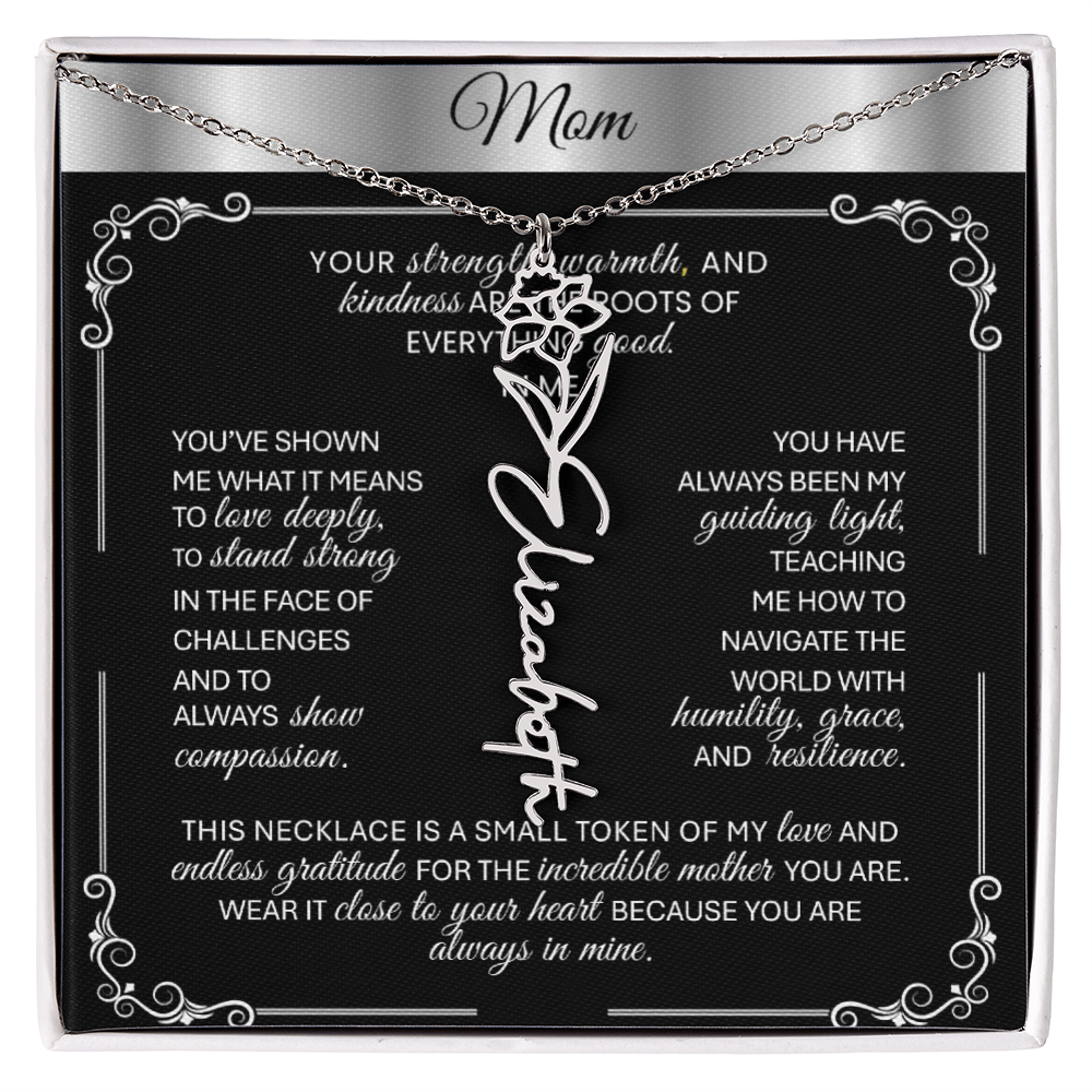 Elegant ✨ SILVER ✨ Birth Flower Name Necklace for Moms - Heartfelt Gift