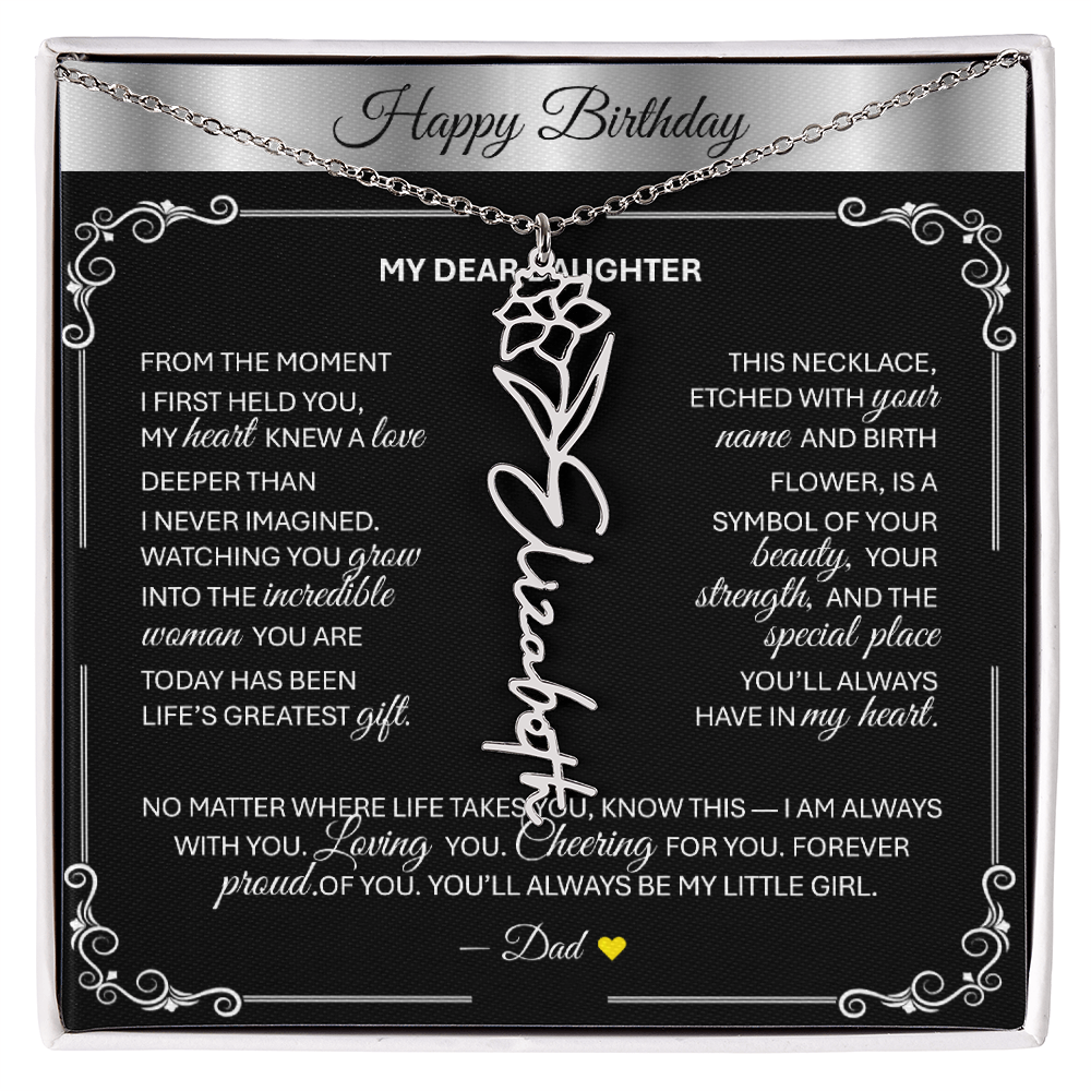 Elegant ✨SILVER✨ Birth Flower Name Necklace for Daughter - Birthday Keepsake