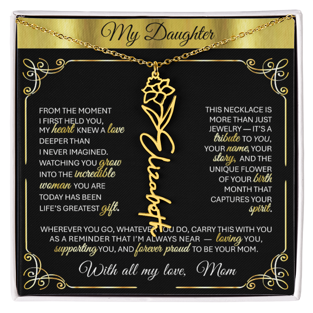 Elegant ✨ GOLD ✨ Birth Flower Name Necklace for Daughter - Birthday Keepsake 1