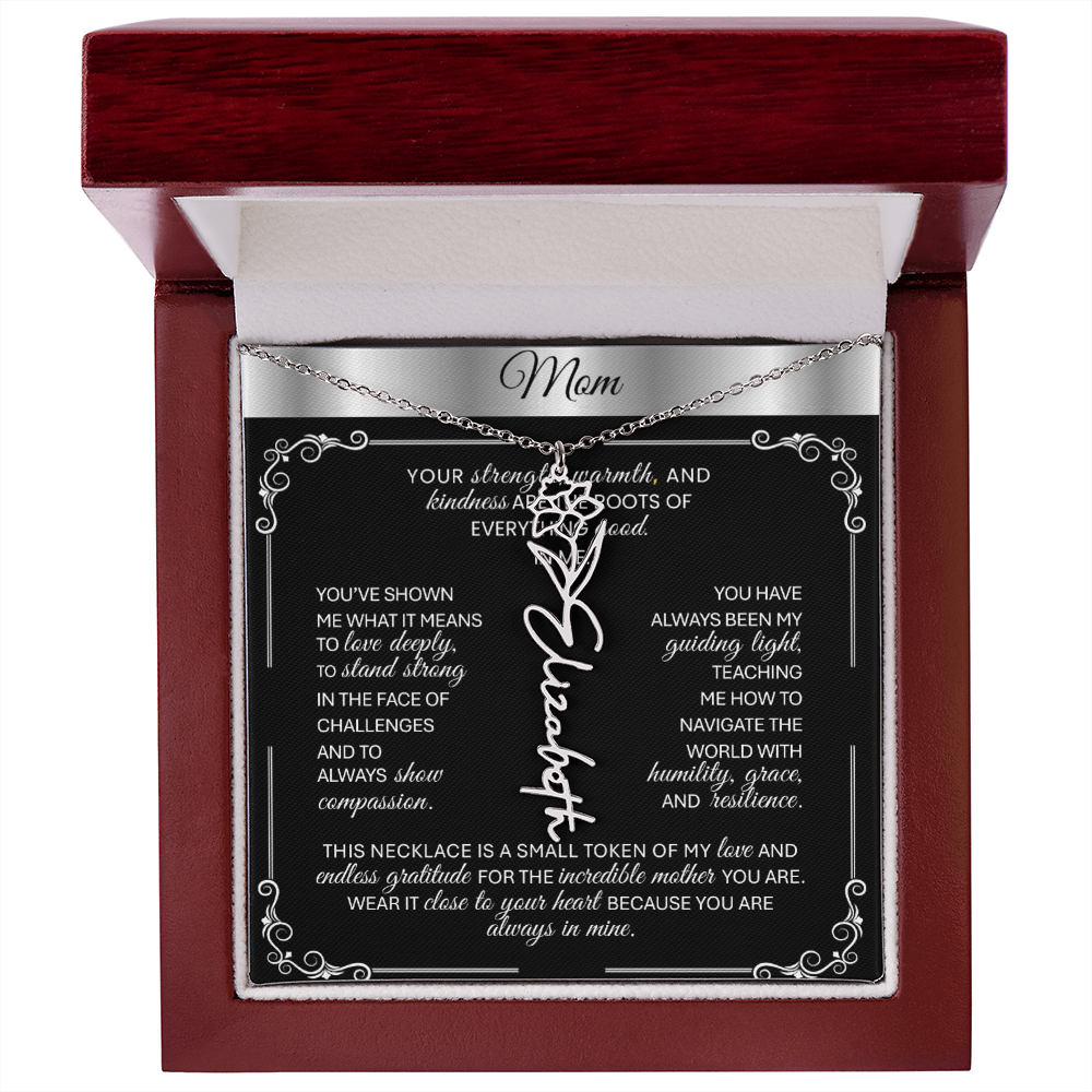 Elegant ✨ SILVER ✨ Birth Flower Name Necklace for Moms - Heartfelt Gift