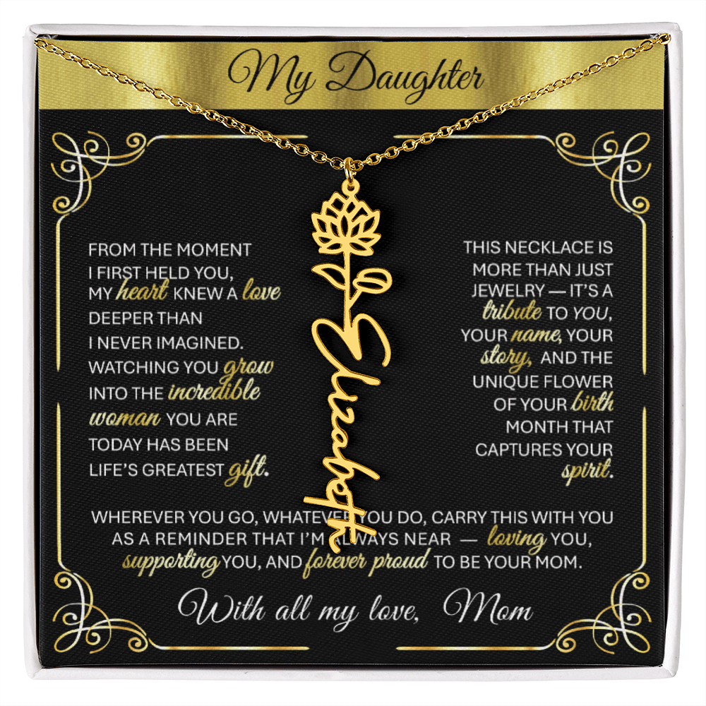 Elegant ✨ GOLD ✨ Birth Flower Name Necklace for Daughter - Birthday Keepsake 1 - TheBestGiftPlace