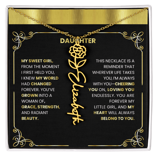 Elegant 🌸 GOLD 🌸Birth Flower Name Necklace for Daughter - Heartfelt Birthday Keepsake - TheBestGiftPlace