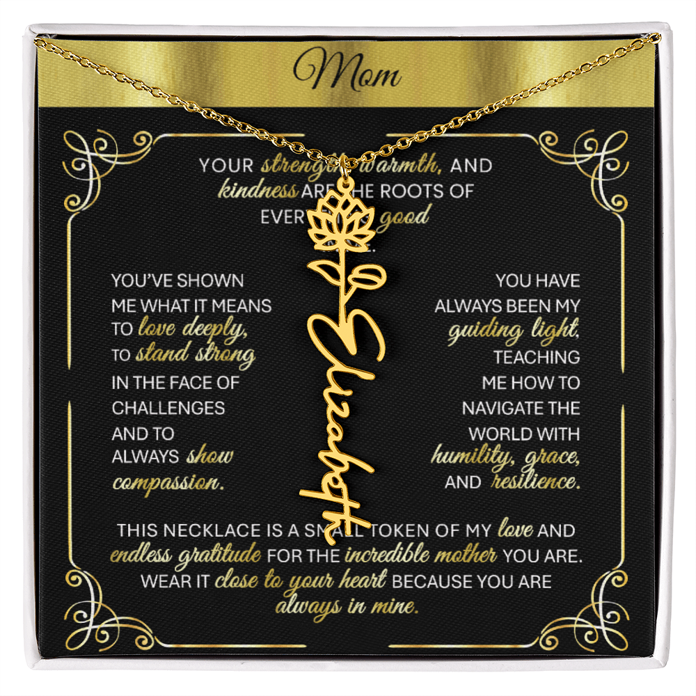 Elegant ✨ GOLD ✨ Birth Flower Name Necklace for Moms - Heartfelt Gift - TheBestGiftPlace