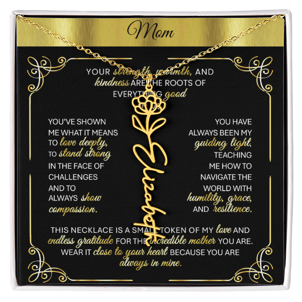 Elegant ✨ GOLD ✨ Birth Flower Name Necklace for Moms - Heartfelt Gift - TheBestGiftPlace