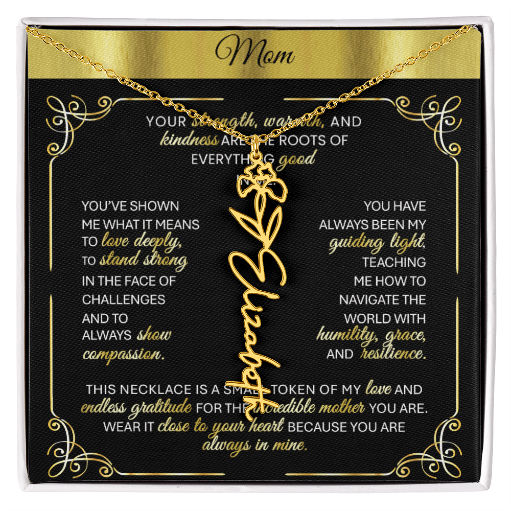 Elegant ✨ GOLD ✨ Birth Flower Name Necklace for Moms - Heartfelt Gift - TheBestGiftPlace