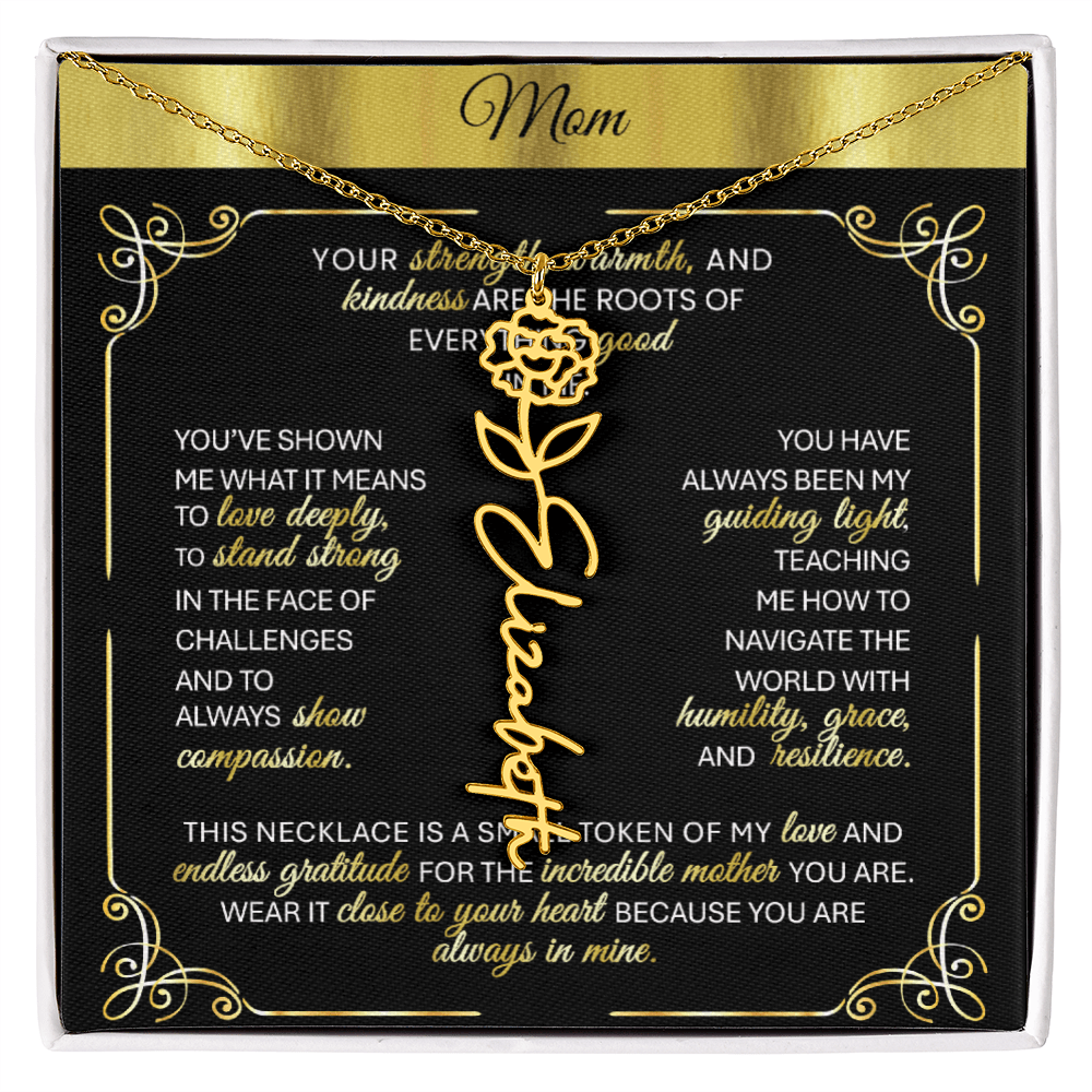 Elegant ✨ GOLD ✨ Birth Flower Name Necklace for Moms - Heartfelt Gift - TheBestGiftPlace