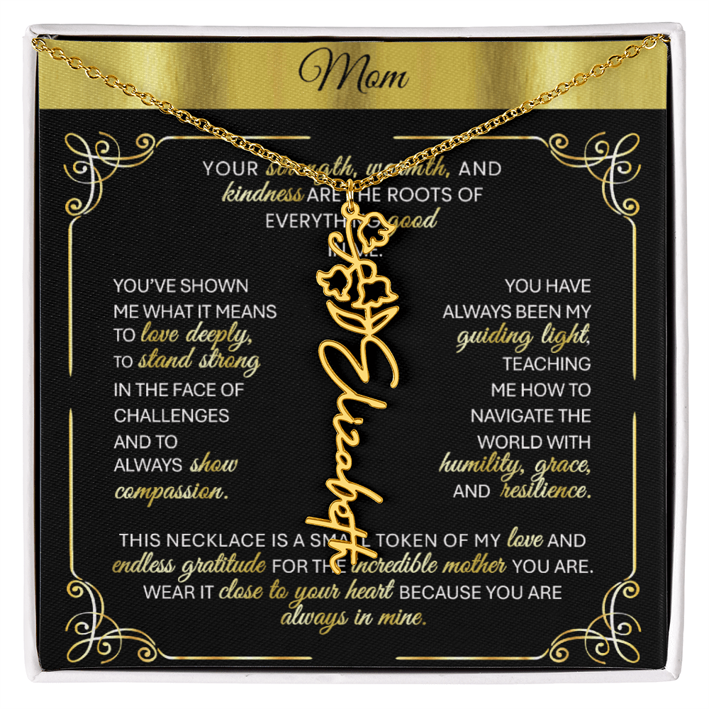 Elegant ✨ GOLD ✨ Birth Flower Name Necklace for Moms - Heartfelt Gift - TheBestGiftPlace