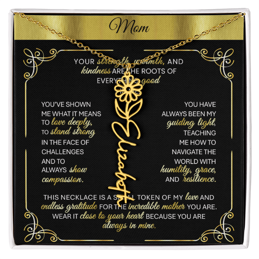 Elegant ✨ GOLD ✨ Birth Flower Name Necklace for Moms - Heartfelt Gift - TheBestGiftPlace