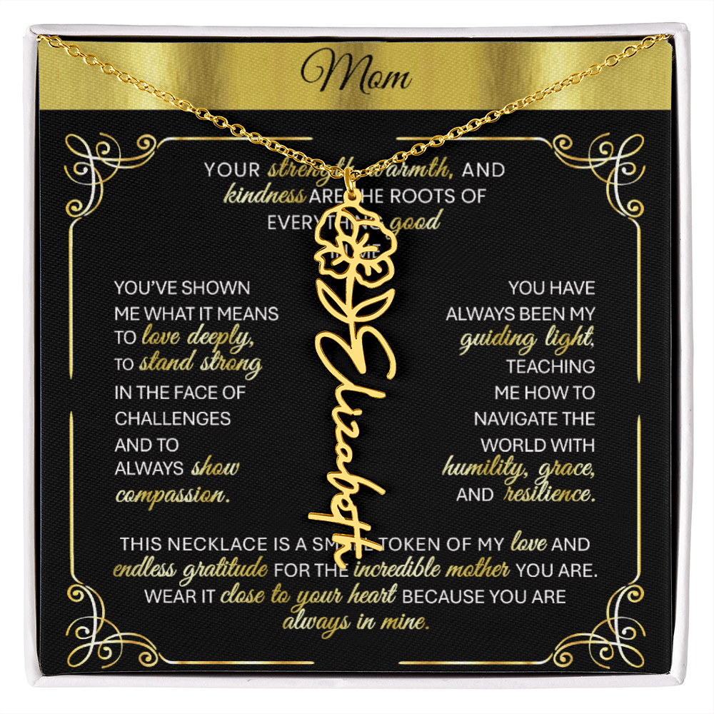 Elegant ✨ GOLD ✨ Birth Flower Name Necklace for Moms - Heartfelt Gift - TheBestGiftPlace