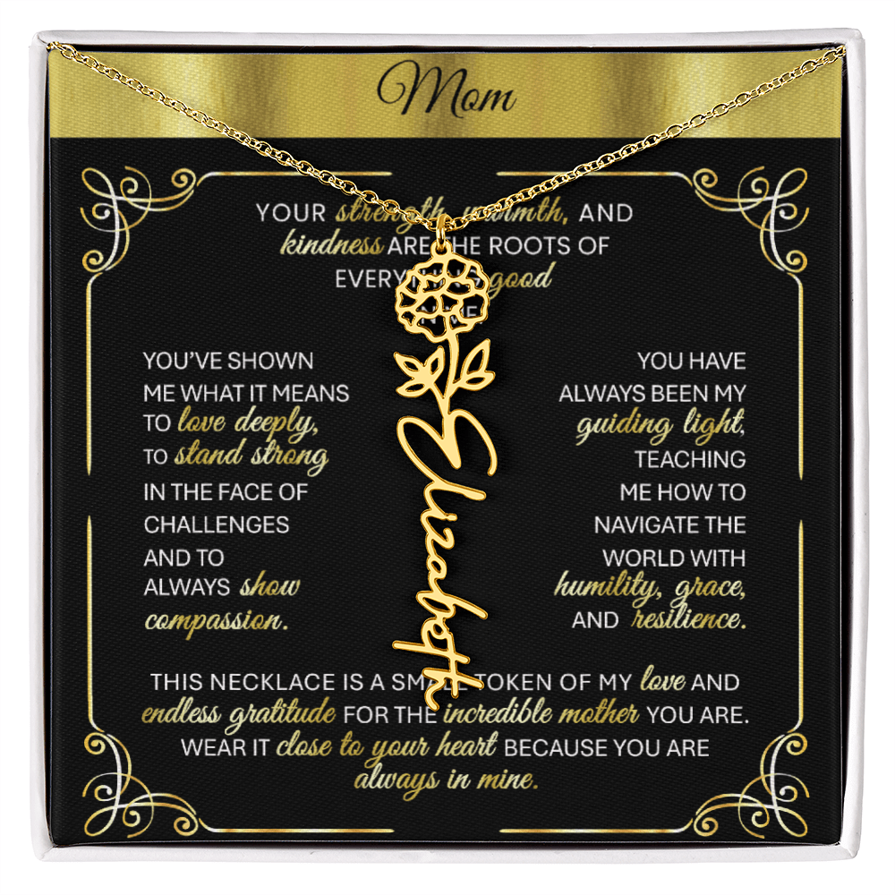 Elegant ✨ GOLD ✨ Birth Flower Name Necklace for Moms - Heartfelt Gift - TheBestGiftPlace