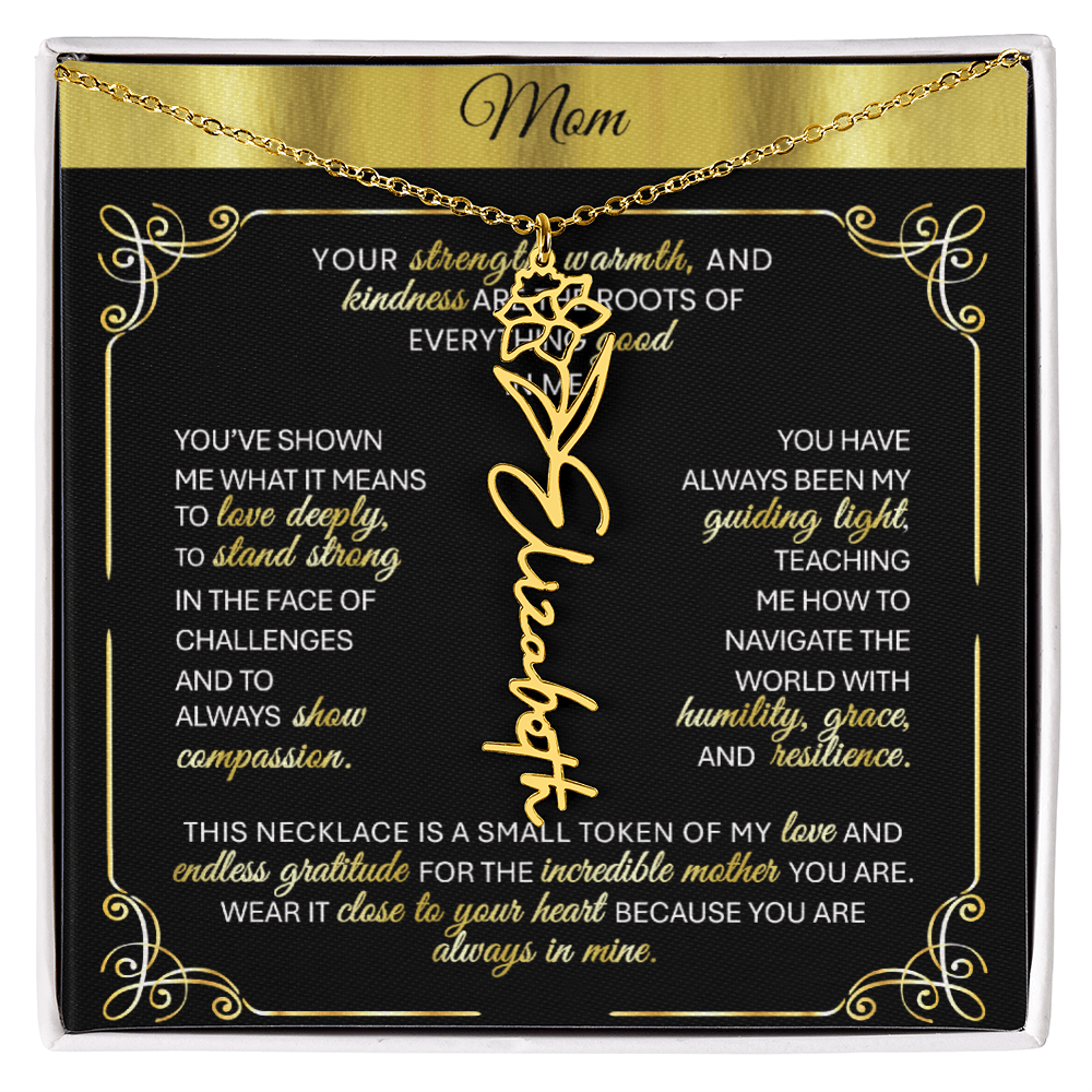 Elegant ✨ GOLD ✨ Birth Flower Name Necklace for Moms - Heartfelt Gift - TheBestGiftPlace
