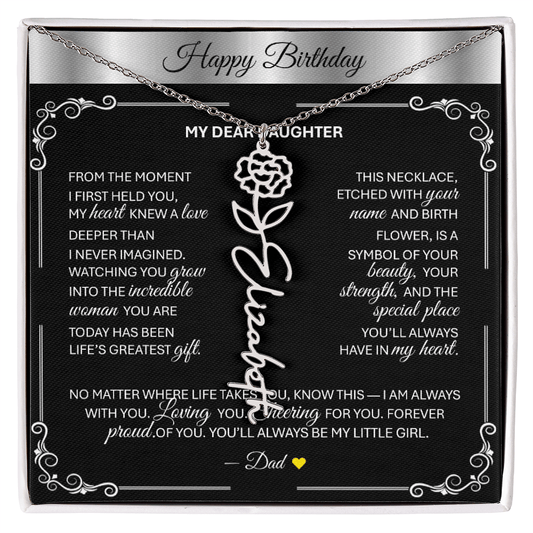 Elegant ✨SILVER✨ Birth Flower Name Necklace for Daughter - Birthday Keepsake - TheBestGiftPlace